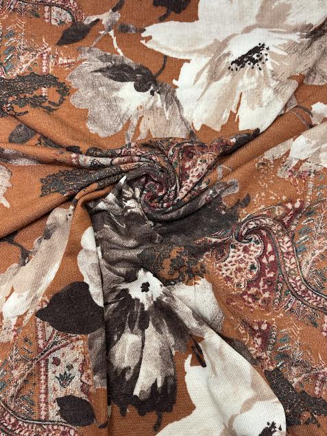 Brown Paisley and Floral Print | Viscose Knit | Made in Italy