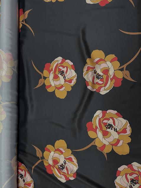 Orange & Red Floral on Black | Rasin Viscose | Made in Italy