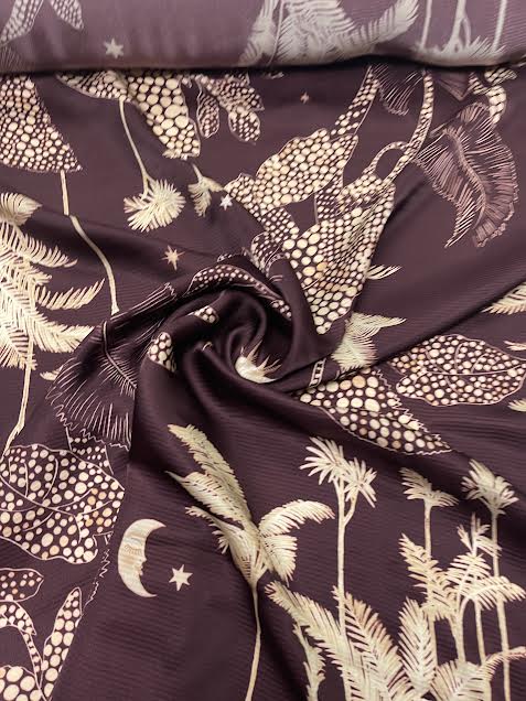 Plum Purple Leaf Print | Viscose | Made in Italy