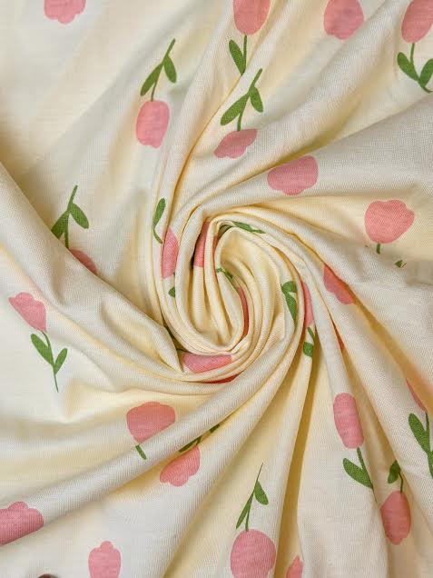 Soft Yellow with Pink Tulips | Cotton Knit