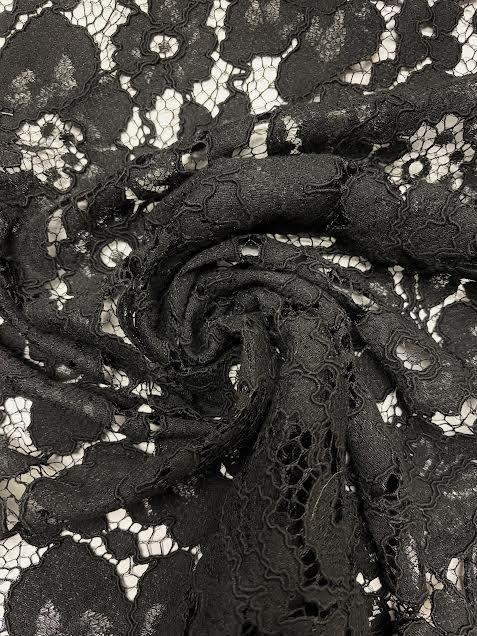 Black Jumbo Floral With Scallop Selvedge | Lace | Made in Italy