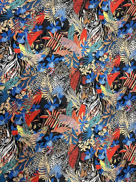 Multicolor Jungle Print on Black | Viscose Blend | Floral Jacquard