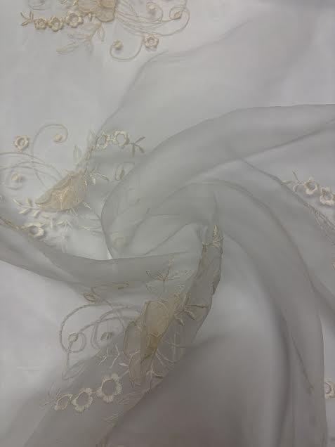 Cream 3D Floral Embroidered Organza