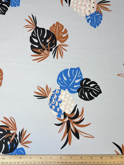Cotton Blend Light Blue Leaves | Made in Italy