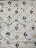 Cream and Brown Floral Embroidered Stretch | Mesh