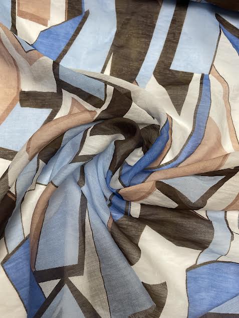 Brown & Blue Geometric Pattern | Viscose | Made in Italy