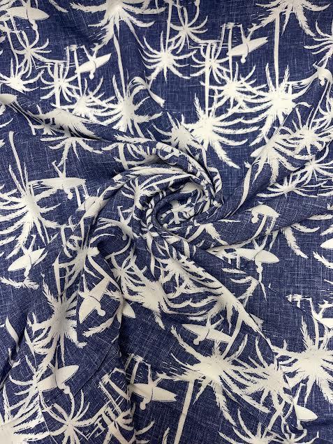 White Palms on Blue | Viscose | Made in Italy