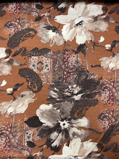 Brown Paisley and Floral Print | Viscose Knit | Made in Italy