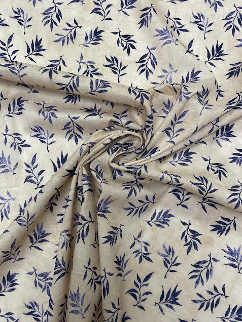 Purple Leaves on Beige | Cotton | Made in Italy