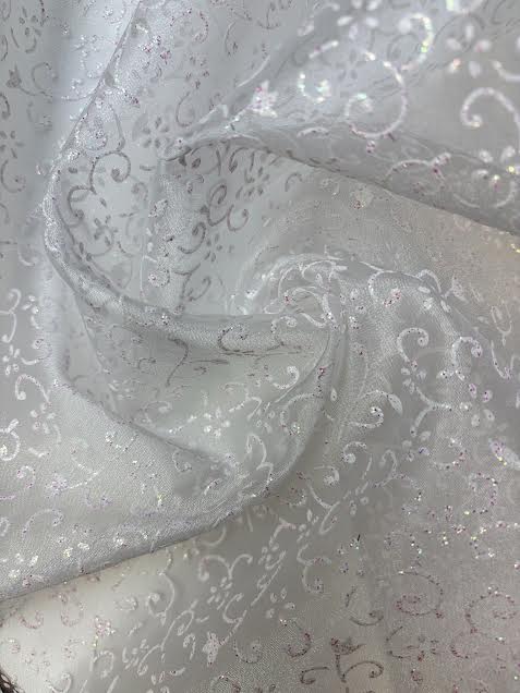 Off White and Pink Crystal Floral | Organza