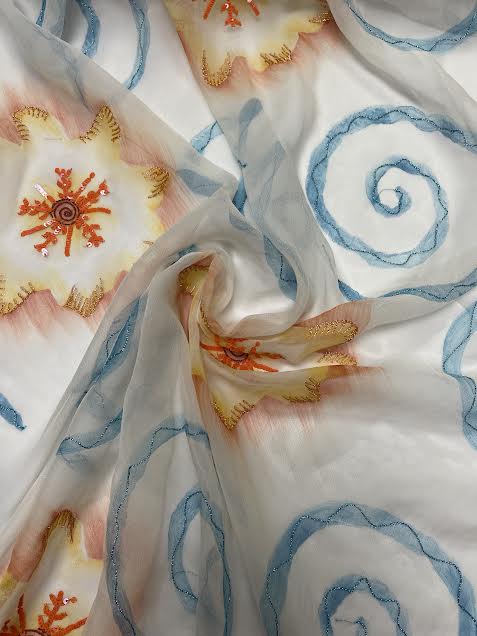 Swirls & Stars Embroidered Design | Silk | Made in Italy