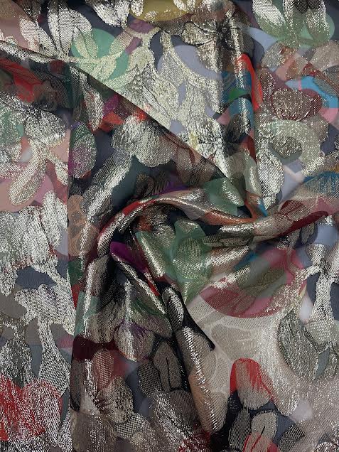 Gold Floral on Multicolor Print | Silk Jaquard Organza | Made in Italy