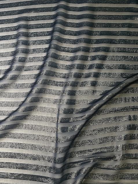 Navy Blue Metallic Stripe Chiffon | Silk | Made in Italy