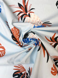 Cotton Blend Light Blue Leaves | Made in Italy