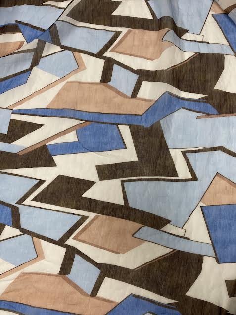 Brown & Blue Geometric Pattern | Viscose | Made in Italy