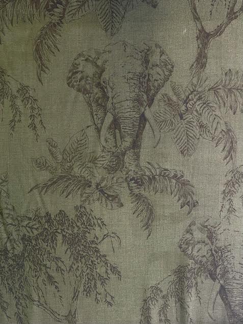 Olive Green Elephant Print | Linen | Made in Italy