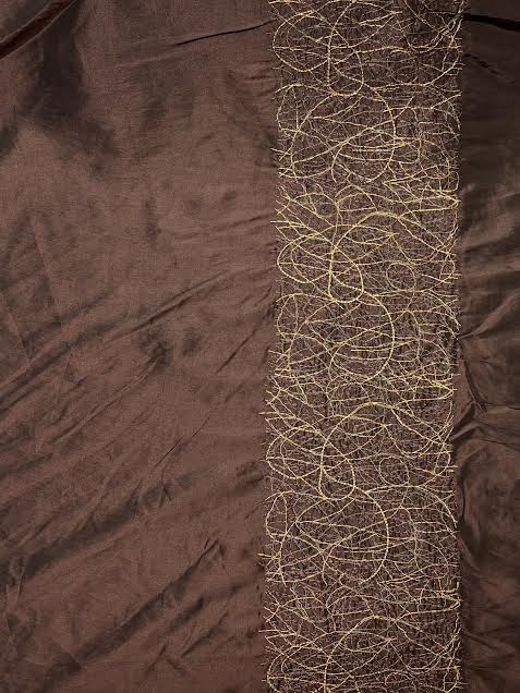 Dark Brown with Gold Border Embroidery | Taffeta | Made in Italy