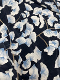 Black with Blue and White Leaves | Silk