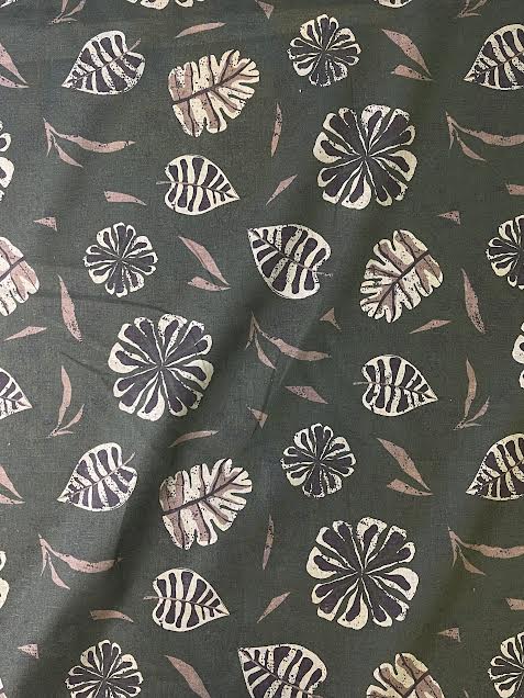 Purple & Beige Leaves on Muted Green | Linen | Made in Italy