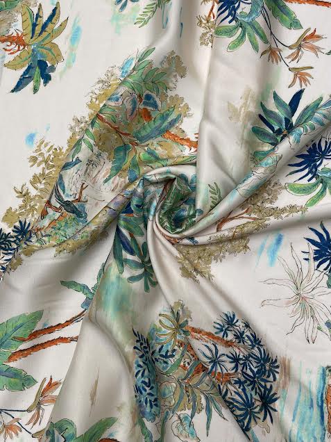 Greem Palms on Cream | Viscose | Made in Italy