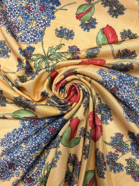 Emanuel Ungaro | Red Floral on Yellow Viscose Knit | Made in Italy