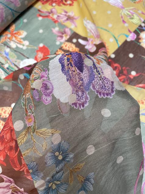 Brown, Yellow, and Green Patchwork Print | Viscose | Made in Italy