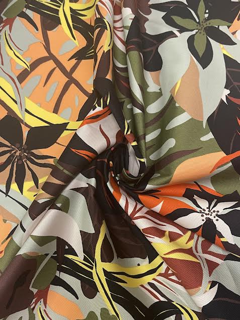 Earth Tones Floral & Leaf Print | Cotton Blend | Made in Italy