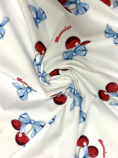Mona Lisa | Cherries and Bows on White Cotton | Made in Italy