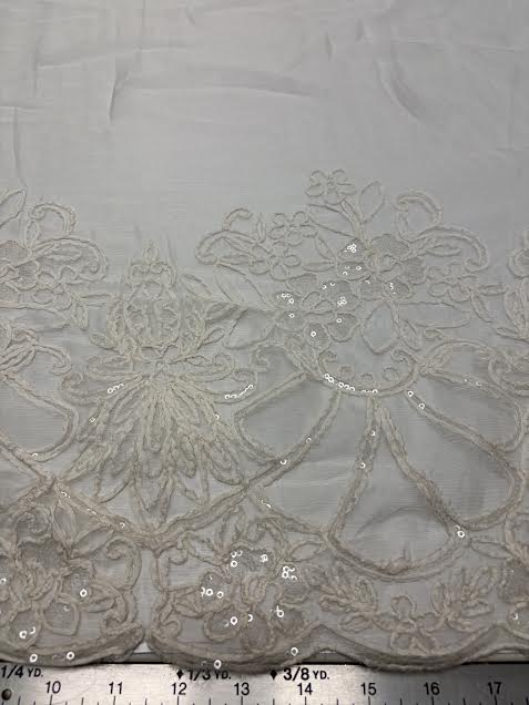 Floral Sequin Embroidered Border | Silk Chiffon | Made in Italy