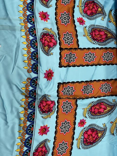 Floral Print with Border on Blue | Viscose | Italian Designer