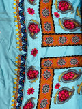 Floral Print with Border on Blue | Viscose | Italian Designer