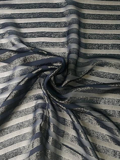 Navy Blue Metallic Stripe Chiffon | Silk | Made in Italy