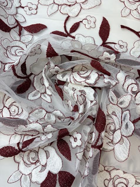 Embroidered mesh | Rose Flower print | Made in italy