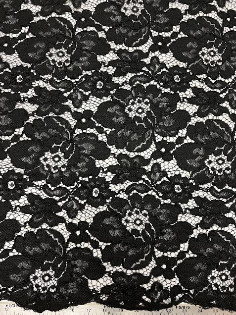 Black Jumbo Floral With Scallop Selvedge | Lace | Made in Italy