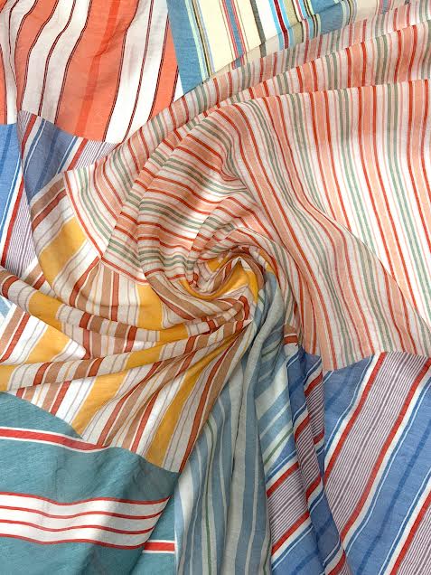 Multicolor Stripe Patchwork Pattern | Viscose | Made in Italy