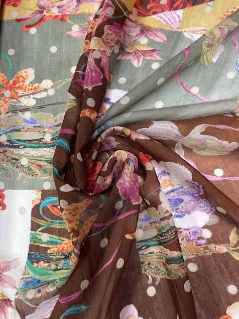 Brown, Yellow, and Green Patchwork Print | Viscose | Made in Italy