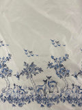 Mona Lisa | Silver Taffeta with Navy Nature Embroidered Border | Made in Italy