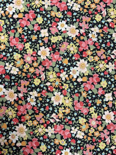 Pink and Orange Floral with Fruits on Black | Liberty Cotton
