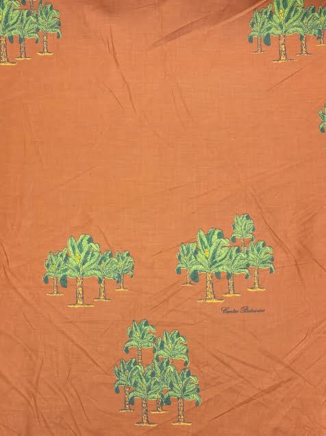 Brown Plam Printed Waxed Cotton | Made in Italy