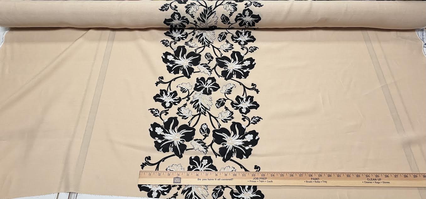 Black Floral on Beige | Viscose Lurex | Made in Italy