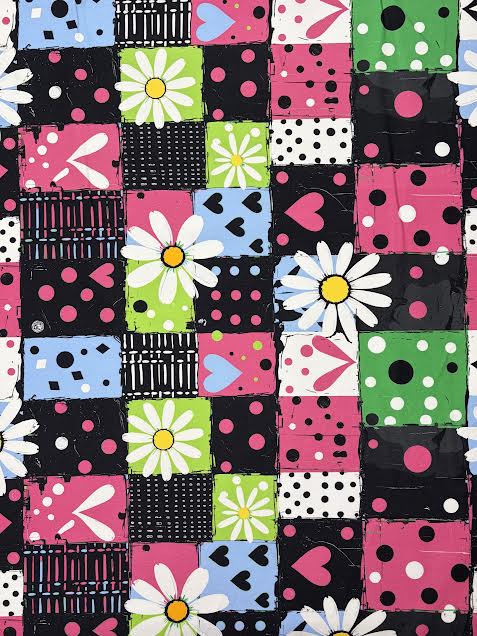 Multicolor Black and Pink Daisy Patchwork Print | Cotton | Made in Italy