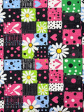 Multicolor Black and Pink Daisy Patchwork Print | Cotton | Made in Italy