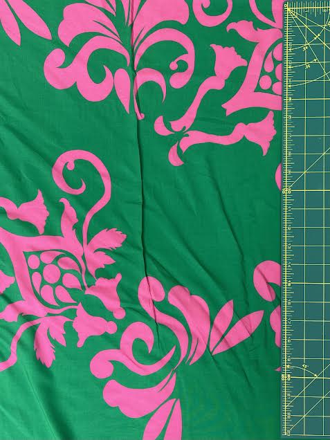 Pink Floral Demask on Kelly Green | Viscose | Made in Italy