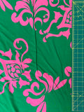 Pink Floral Demask on Kelly Green | Viscose | Made in Italy