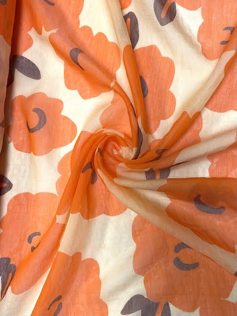 Bright Orange Flower Pattern | Viscose | Made in Italy