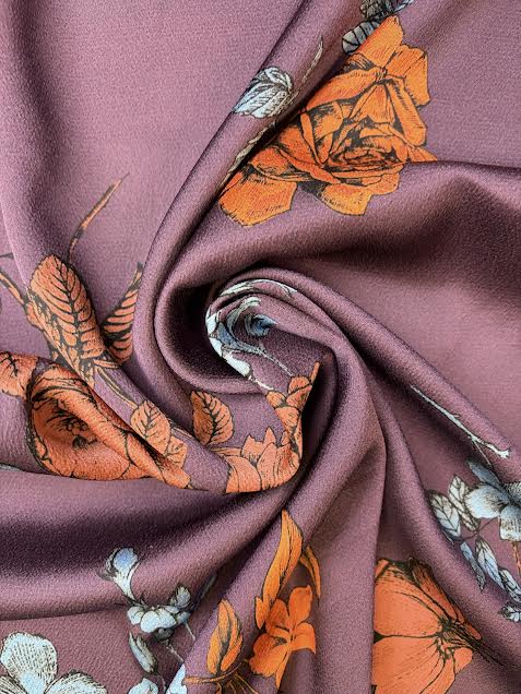 Purple with Florals | Satin | Made in Italy