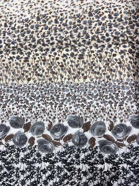 Cream with Brown floral and Border Print | Cotton Voile