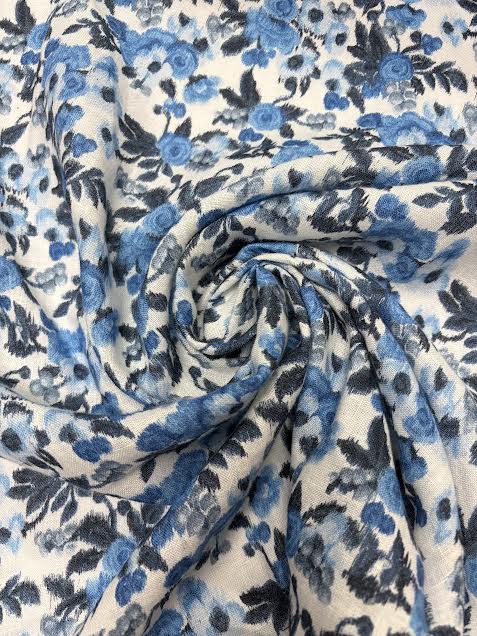 Blue Blurred Floral | Linen | Made in Italy