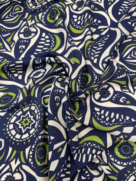 Green and Blue Geometric Print | Viscose | Made in Italy