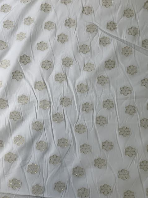 Gold Flowers on White | Polyester Lurex